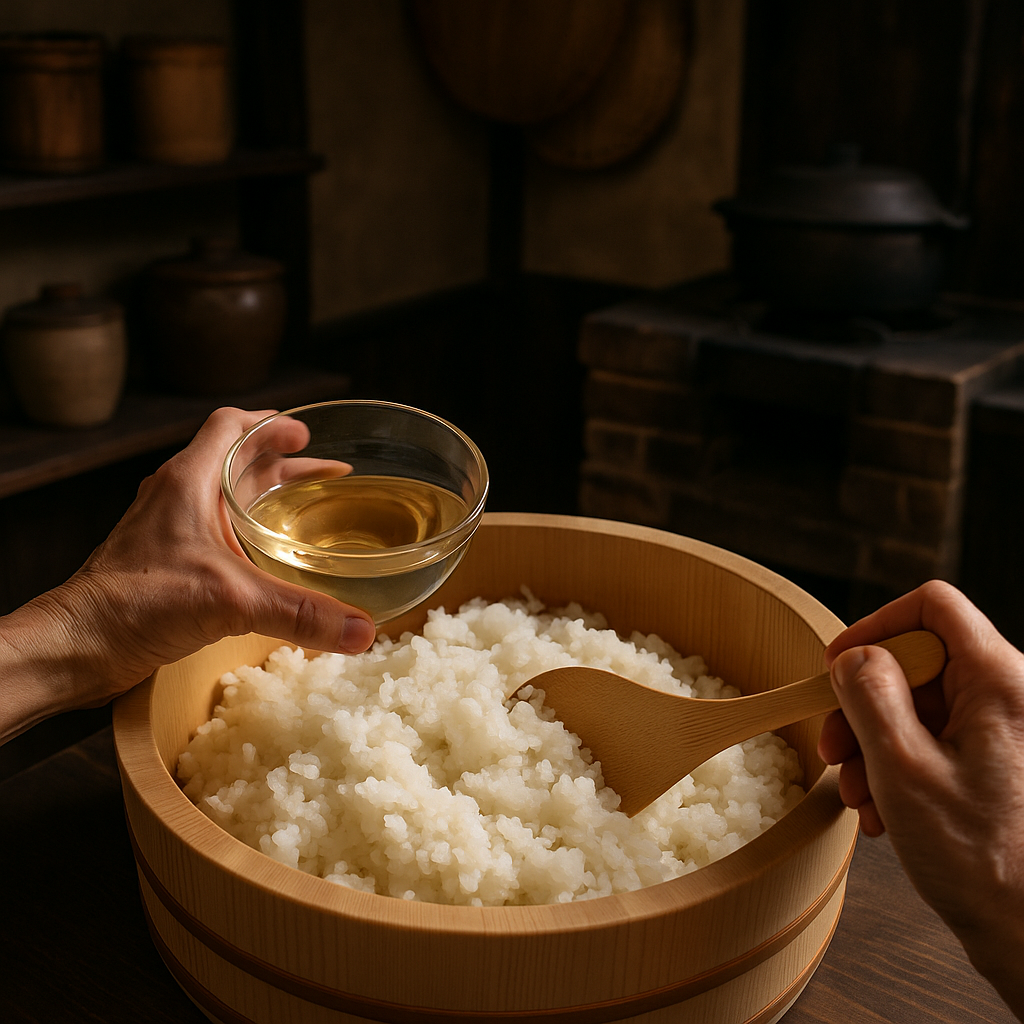 mujer preparando arroz para sushi