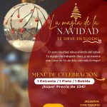 Menú de Navidad Sudoki para cenas de empresa: entrante, plato y bebida por 23€, diseño navideño en Sudoki Sushi Barcelona.